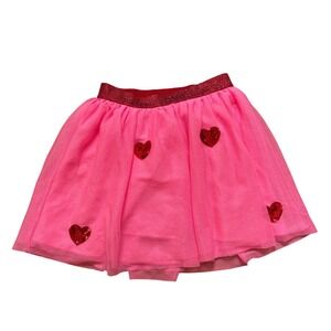 Cat & Jack Tutu Skirt Kids Pink Excellent Sequin Heart Mesh SIZE M 7/8